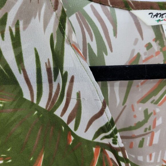 Vintage 80's Tantrums Kimono Coverup XL Green Sheer Botanical Camo Ruffle Cuff - Picture 4 of 13